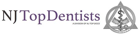 The image shows a logo with text that reads  NJ TOP DENTISTS  and includes a graphic element resembling a shield, along with other smaller text and symbols, suggesting an association or certification for dental professionals in New Jersey.